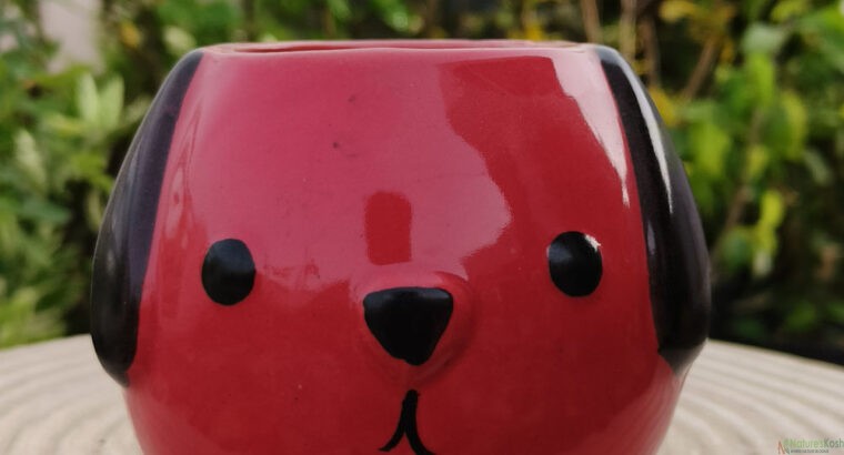 puppy face ceramic pot (Red, yellow, white)