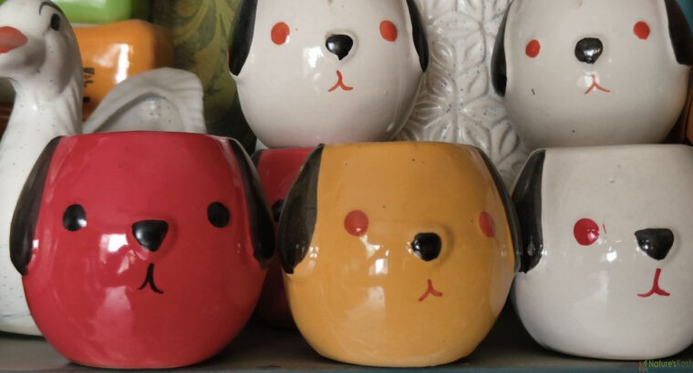 puppy face ceramic pot (Red, yellow, white)